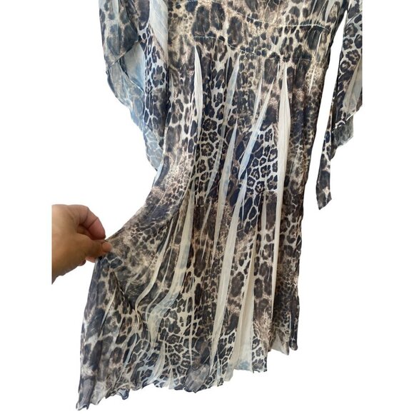 Alberto Makali Animal Print Dress Fairy Sheer Batwing Sleeve Whimsigoth V Neck - Picture 8 of 12